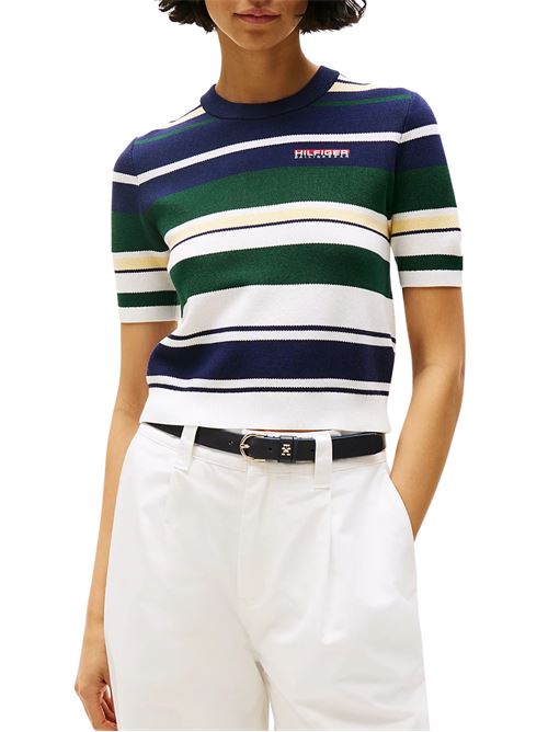 Maglia donna righe verde in lyocell Tommy Hilfiger | WW0WW45596DY4